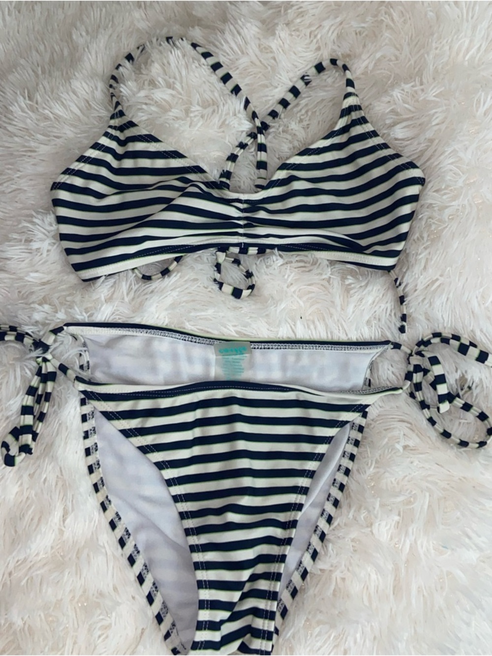 Striped Navy and White Tie-Side Bikini Set